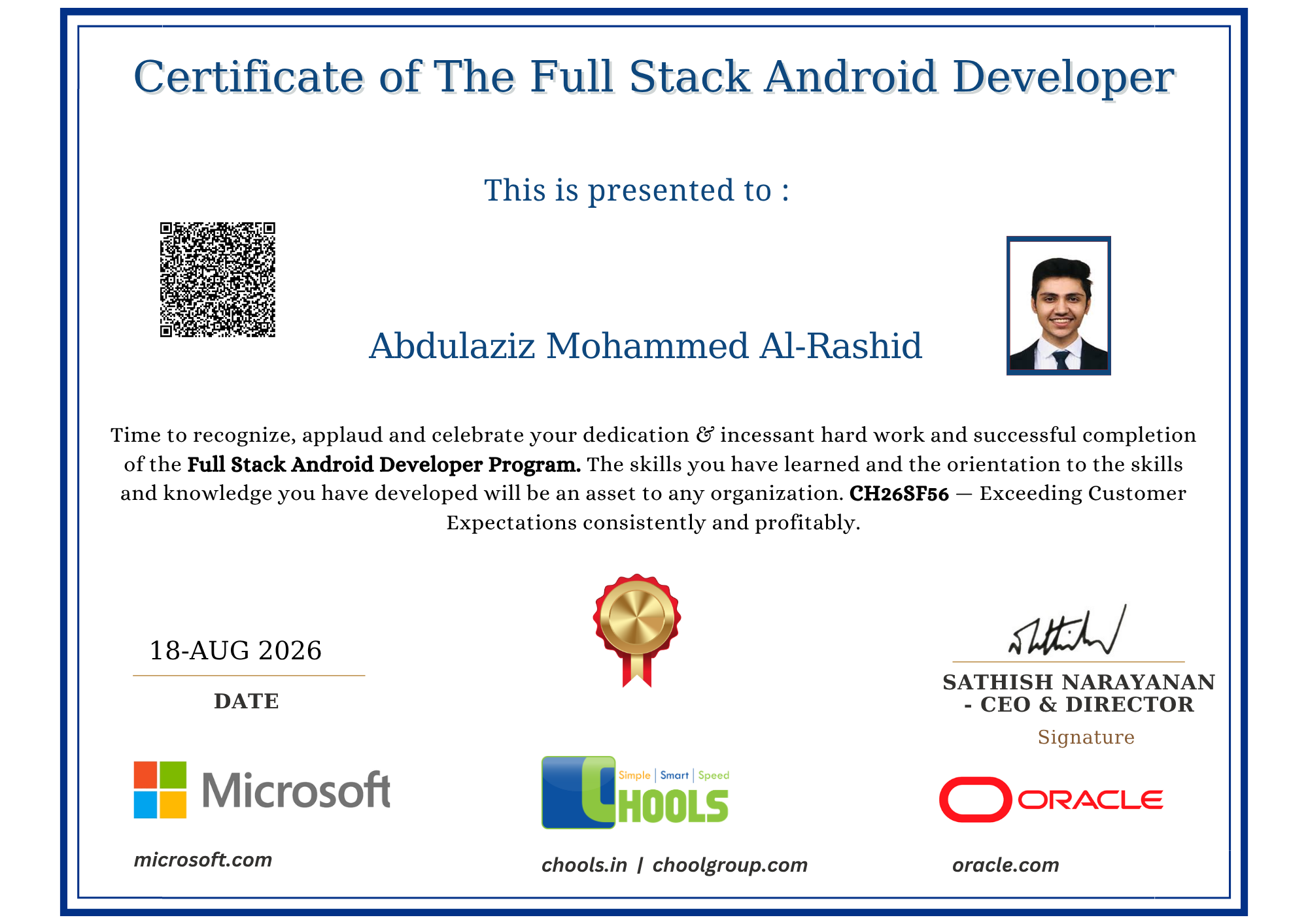 Full Stack Android Developer Program Certificate